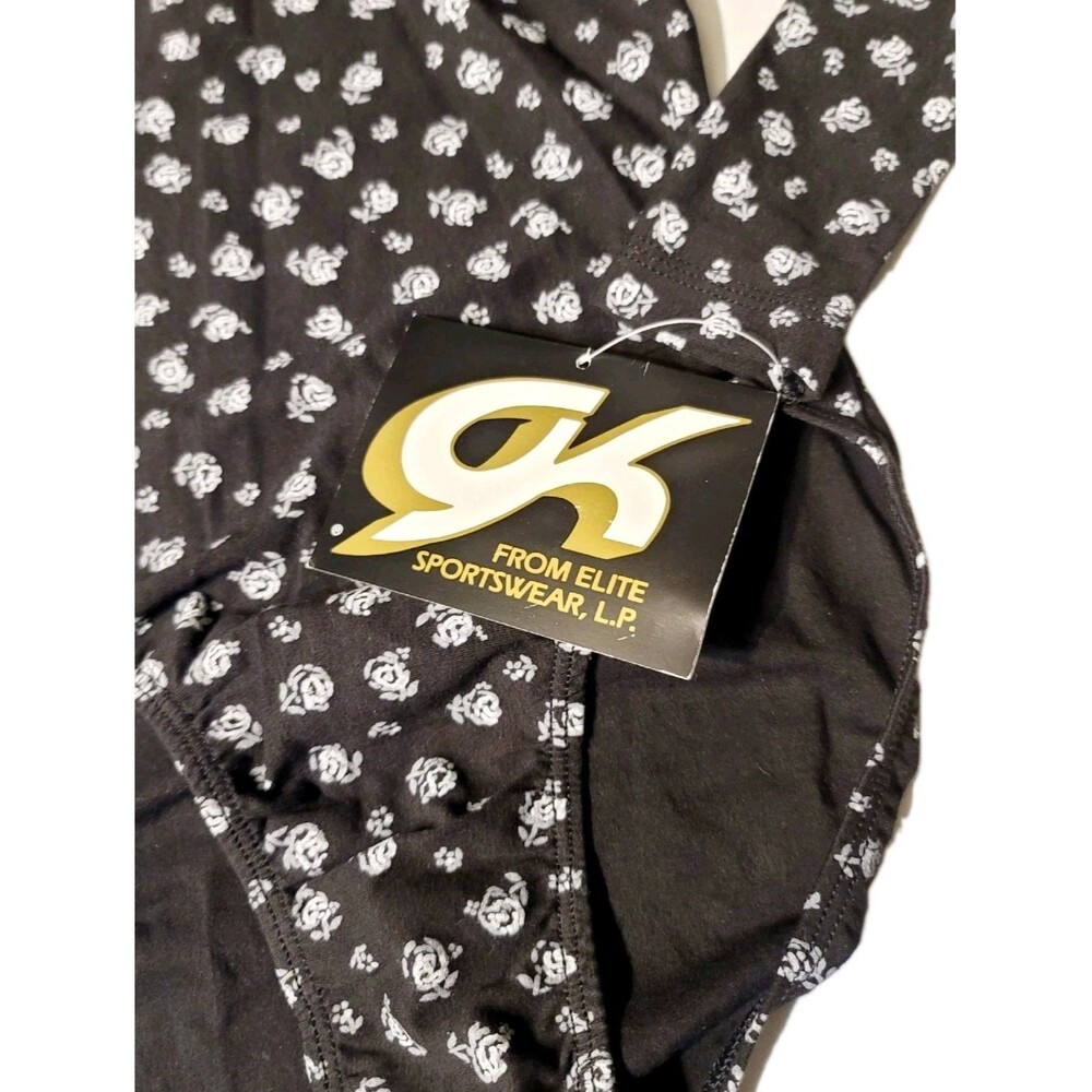 GK Elite VTG Black White Rose Cotton Leotard Bodysuit LS Stretch AXS Adult XS - Picture 2 of 9